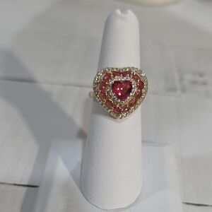 Elegant 14k Gold Plated Heart-Shaped Red Gemstone Ring